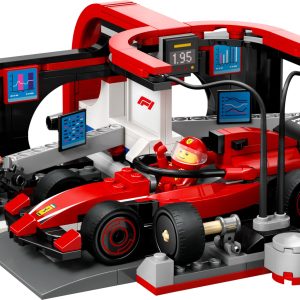 F1 pitstop en pitcrew met Ferrari auto