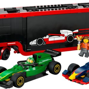F1 truck met RB20 en AMR24 F1 auto's