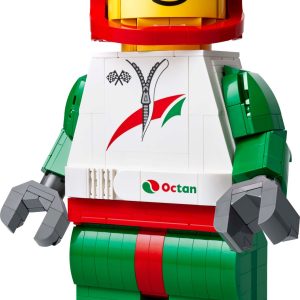 Grote minifiguur van een coureur