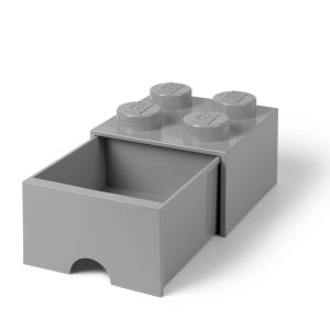 LEGO Steengrijze opslagsteen met 4 noppen en een lade