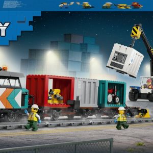 LEGO® City Containertrein met Kraan en Vrachtwagen - Treinbouwset voor Kinderen - 4 Vrachtcontainers en Werkende Functies - Cadeautip voor Jongens en Meisjes Vanaf 7 Jaar - 60509