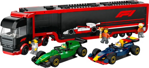 LEGO  60445 F1 truck met RB20 en AMR24 F1 auto’s