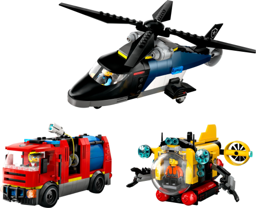 LEGO  60462 Helikopter, brandweerauto en onderzeeër remix